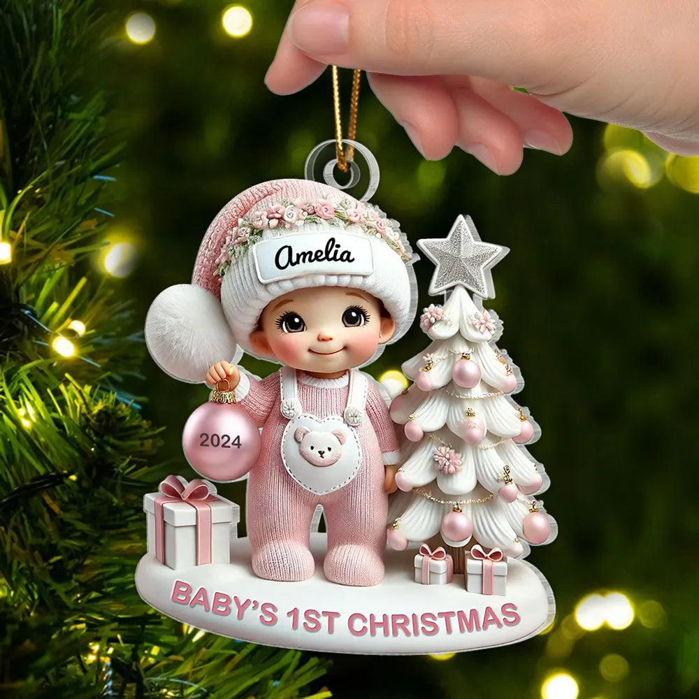 Personalized Acrylic Ornament for Baby's First Christmas – Cute Pastel Tree Design, Keepsake Holiday Decor & Unique New Baby Gift