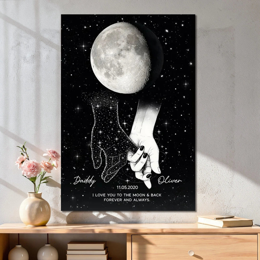 Holding Hands Under The Moon Poster, Personalized Remembrance Wall Art, A Meaningful Gift For Someone You Miss