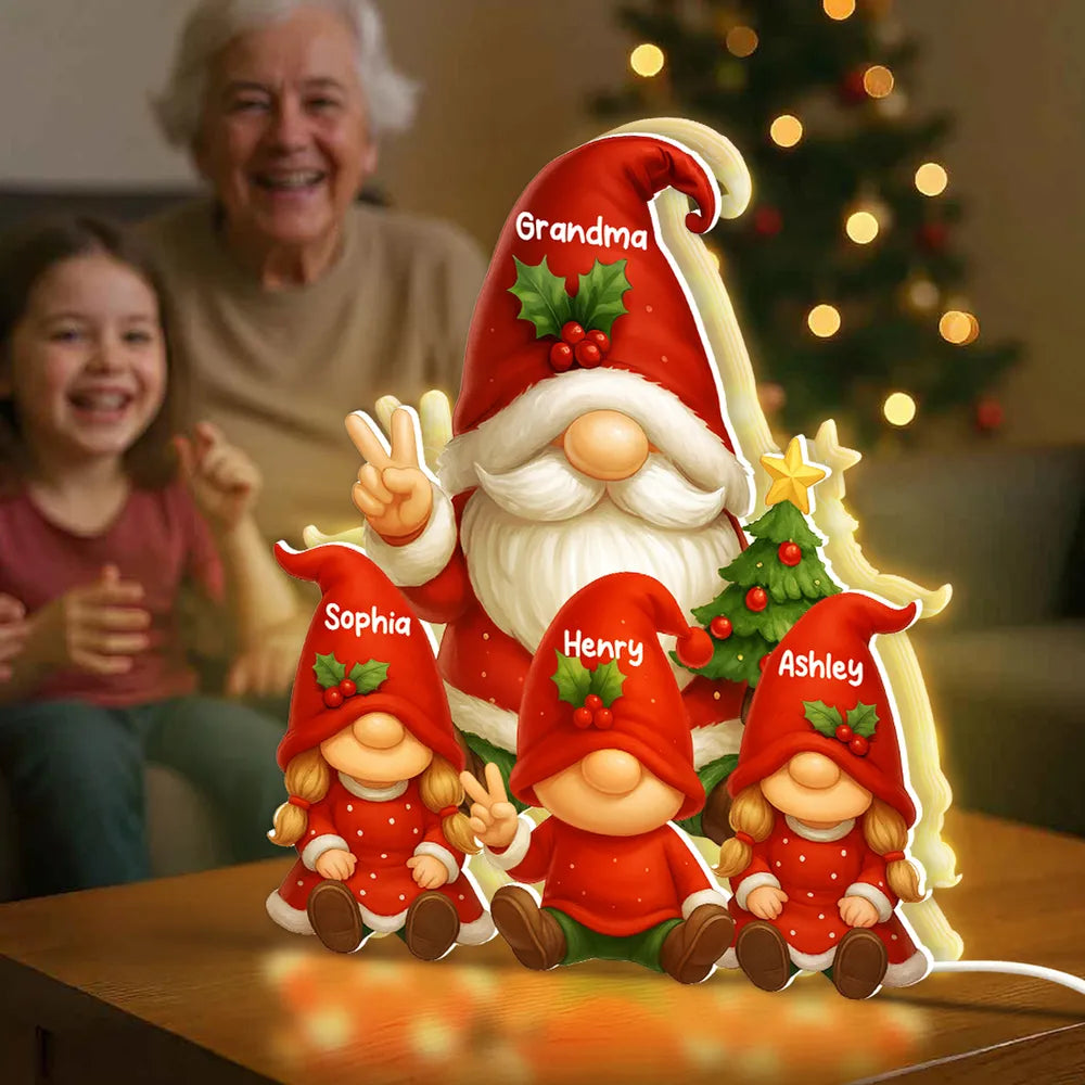 Personalized Acrylic Light Box for Grandma with Grandkids Gnomes, Cozy Christmas Decor & Unique Holiday Gift