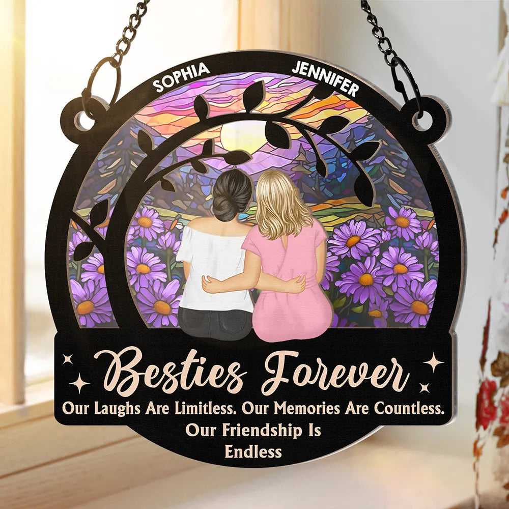 “Besties Forever” Layered Wood & Acrylic Sun-Catcher – Custom Friend Names
