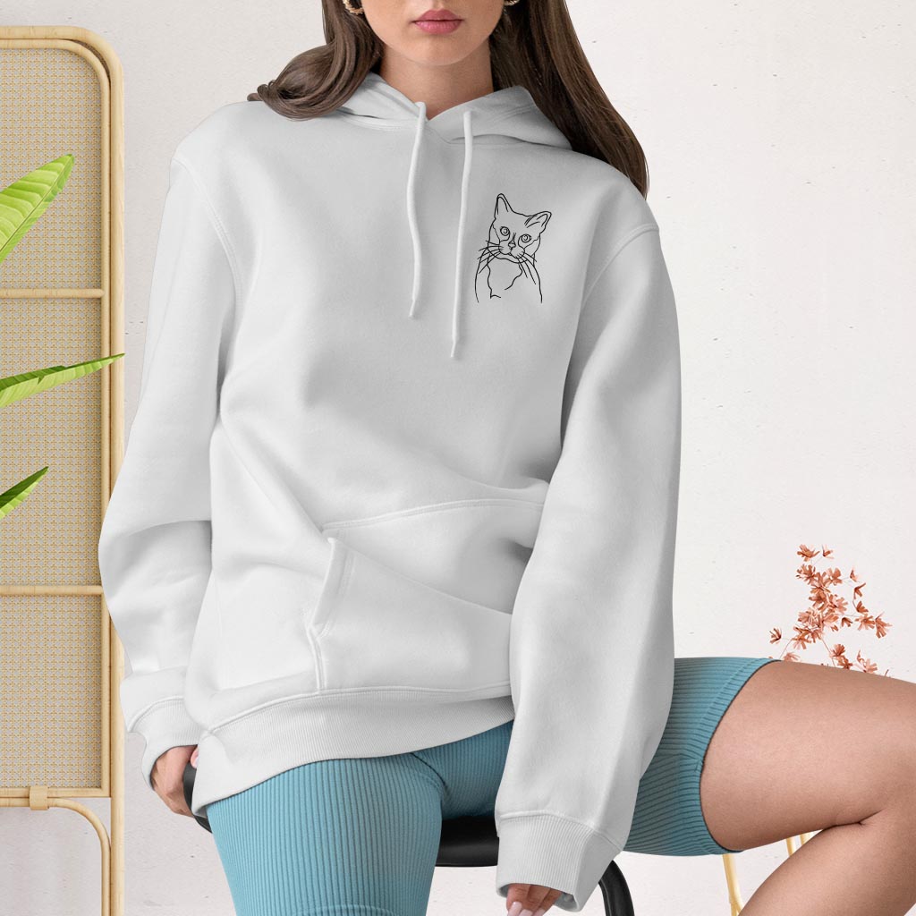 Custom Line Art - Personalized Cat Embroidered Hoodie