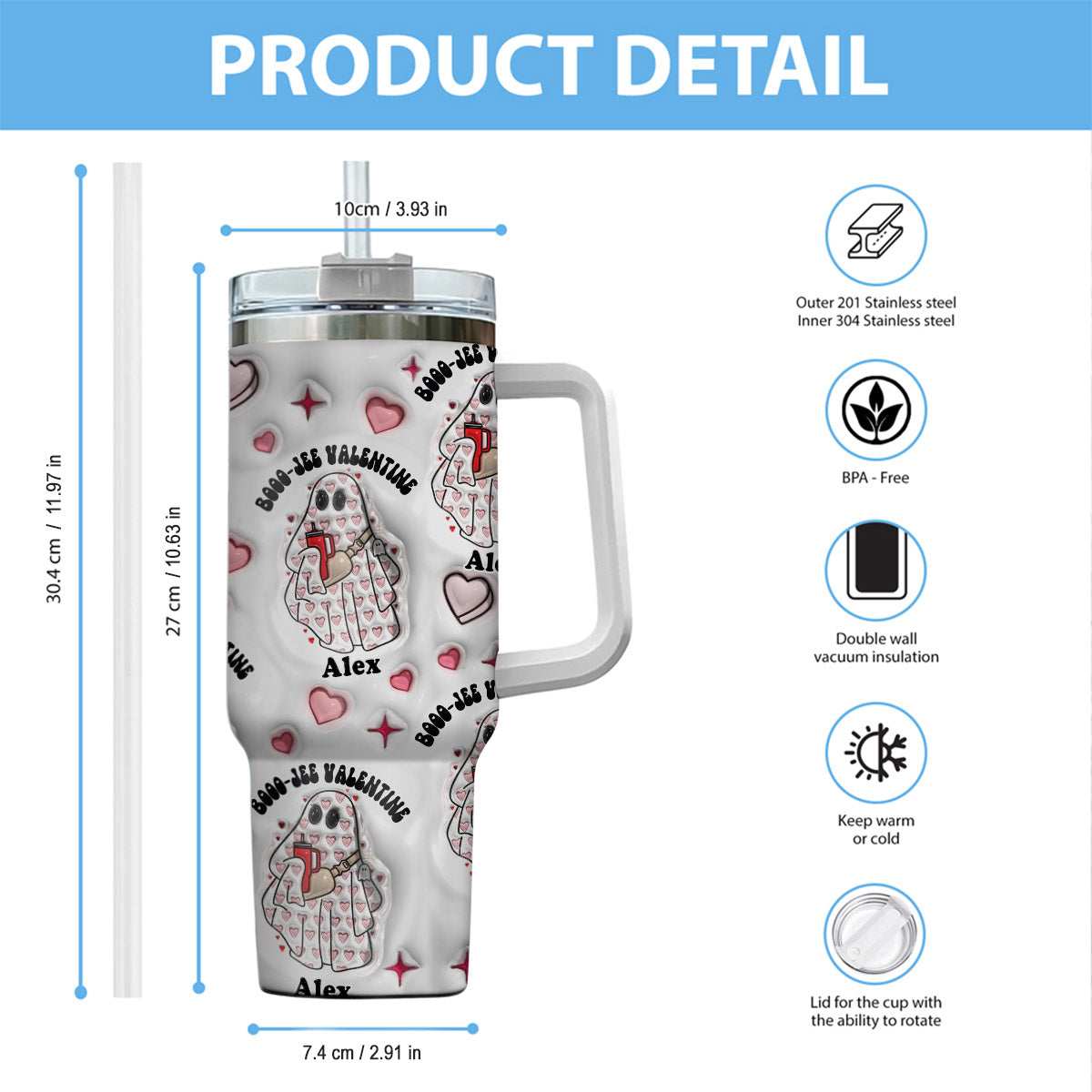 Boo Jee Valentine - Personalized Tumbler With Handle