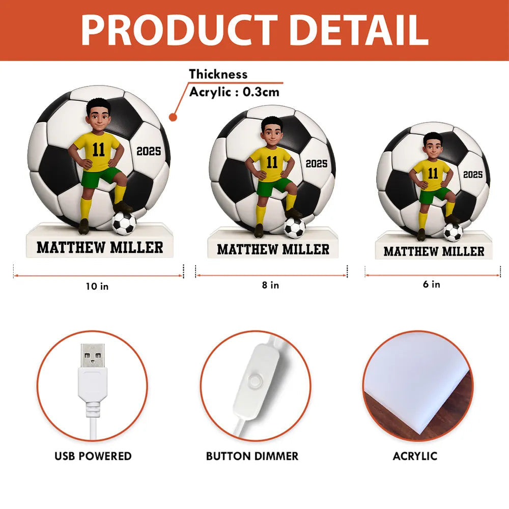 Personalized Acrylic Light Box Soccer Girl Lamp with Custom Player Design, Soft Warm Glow Bedroom Décor, Unique Gift for Young Athletes