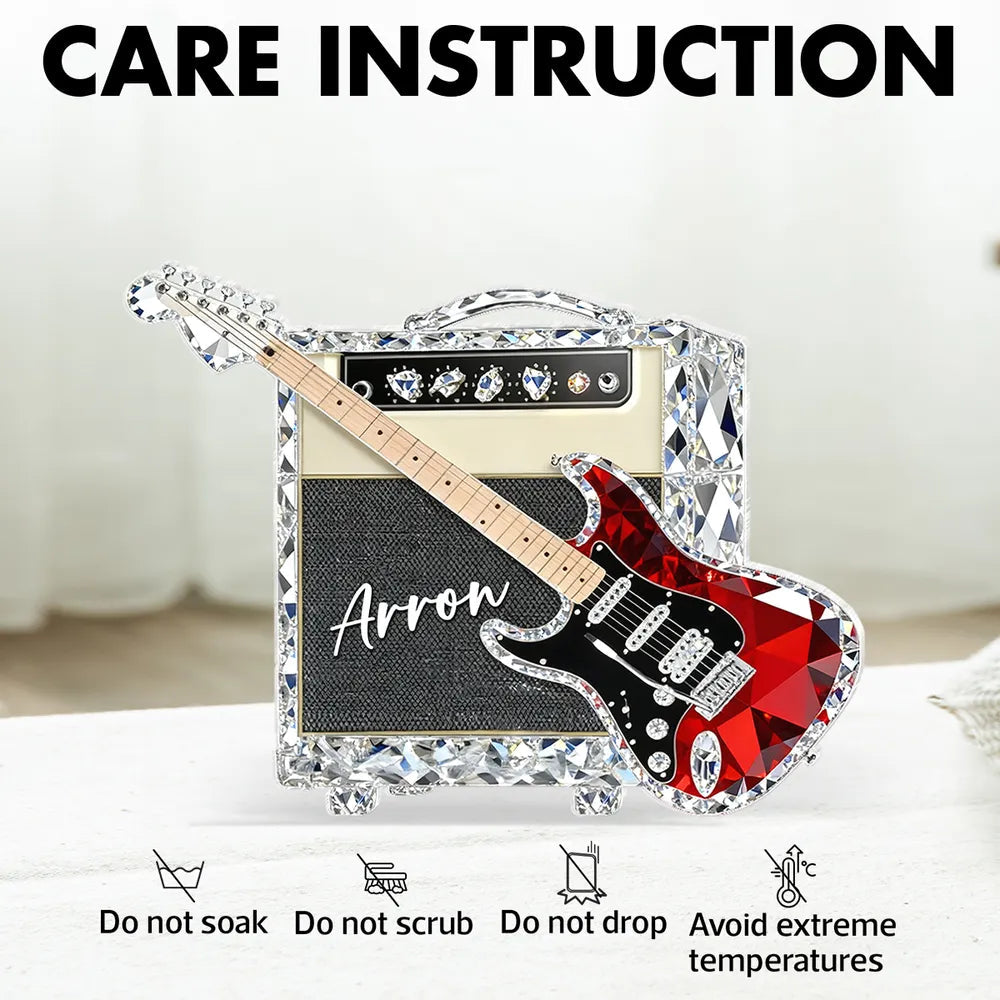 Personalized Guitar Shaped Acrylic Block Plaque, Amp and Electric Guitar Shelf Decor, Unique Gift for Music Lovers