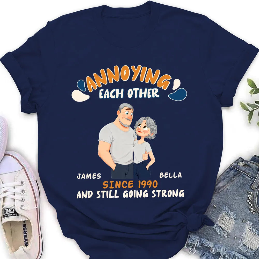 Personalized Couple Caricature Classic Tee With Your Text - Funny Love Gift For Husband Or Wife