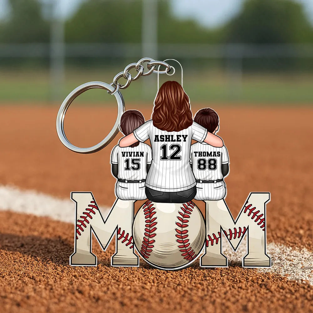 Custom Keychain with Mom and Kids in Jerseys – Personalized Gift
