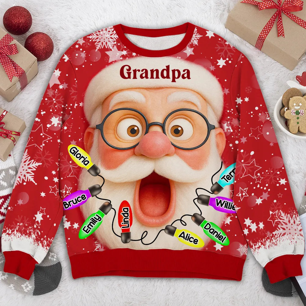 Grandpa Christmas Sweatshirt - Custom All-Over Print Santa, Festive Red, Cozy Winter Wear, A Unique Gift from Grandkids