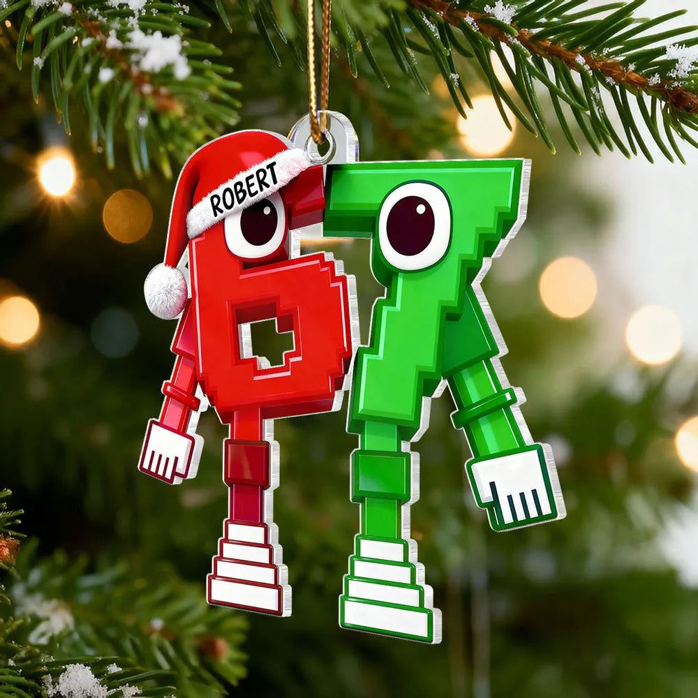 Pixel Number Acrylic Ornament For Kids Gaming Tree Decor Unique Gift For Young Gamers