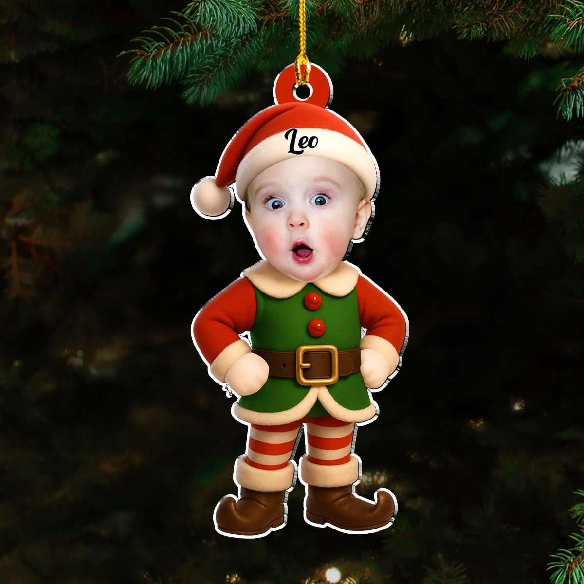 Personalized Elf Family Acrylic Ornament Custom Faces Cute Christmas Tree Decor Unique Festive Gift for Families