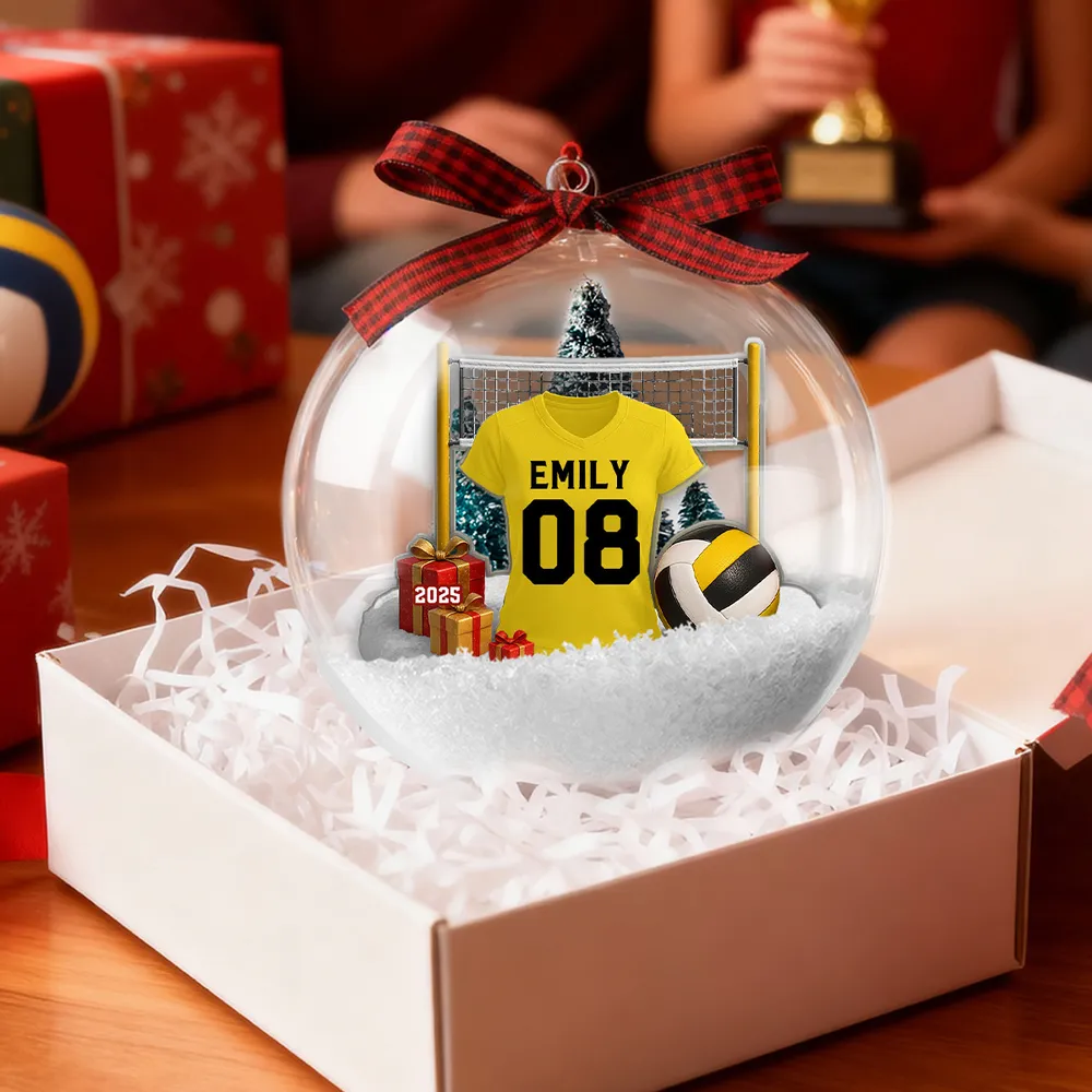 Snow Globe Ornament for Volleyball Players - Custom Jersey Design, Festive Tree Decor, Unique Christmas Gift