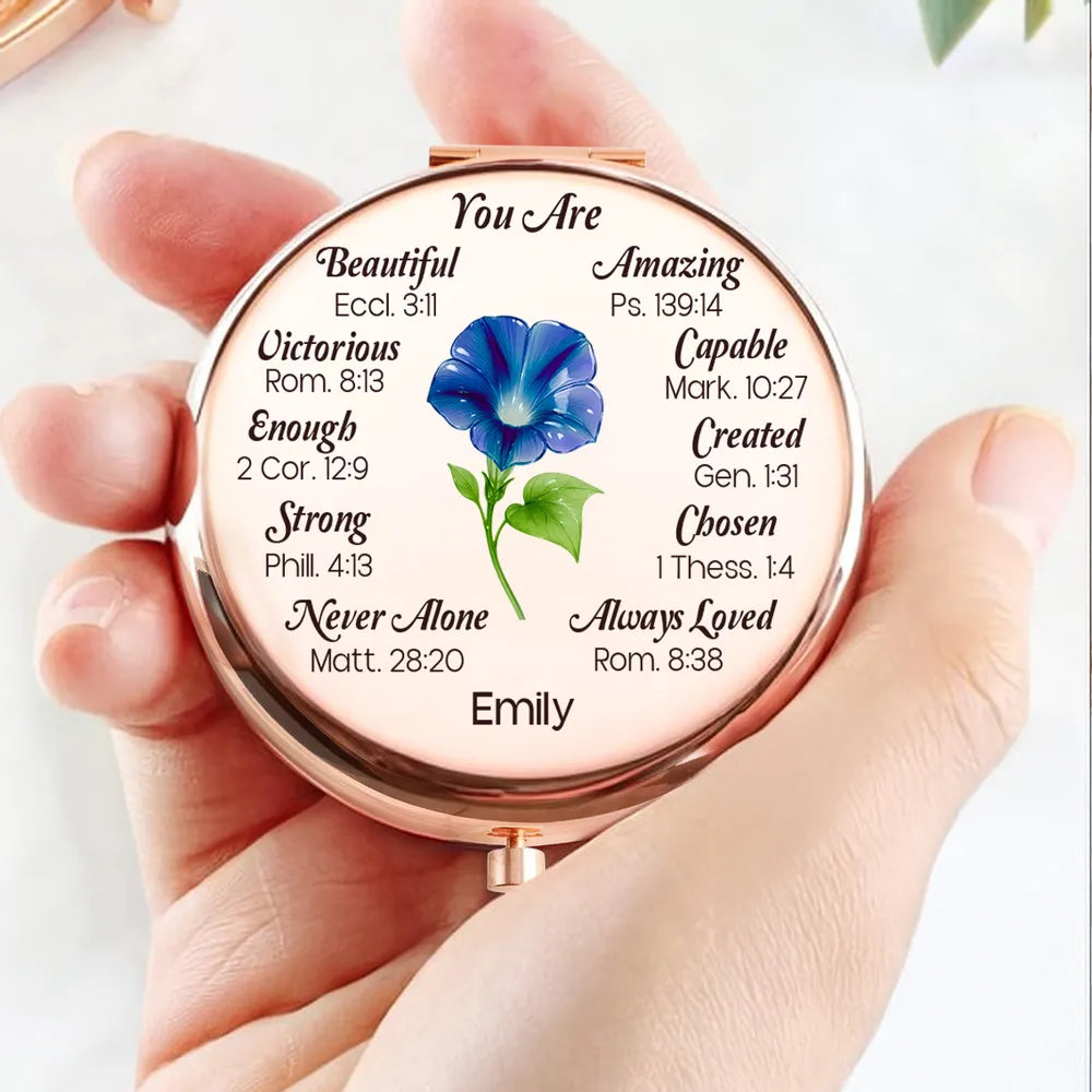 Metal Compact Mirror Personalized Name Gift with Uplifting Faith Words Lily Art Daily Reminder for Mom Daughter Friend