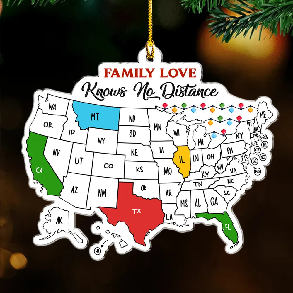 Personalized Acrylic Ornament Map – Family Love Knows No Distance, Unique Gift for Long‑Distance Family & Friends, Festive Home Decoration