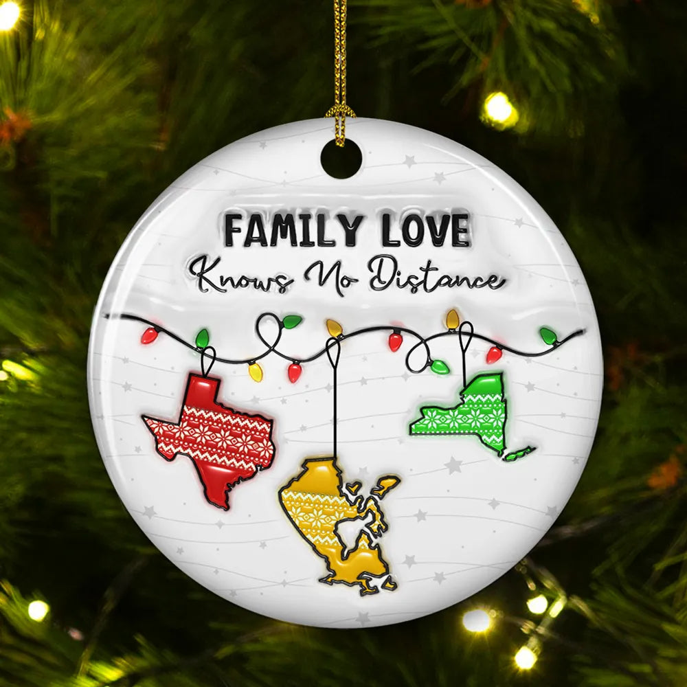 Ceramic Ornament with Family Love Knows No Distance Design, High Clarity, Heartwarming Gift for Family