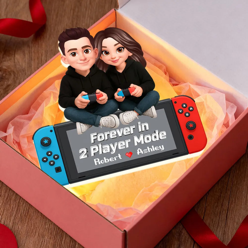 Personalized Acrylic Light Box Gamer Couple Holding Controllers, Starry Night Warm Glow Bedroom Decor, Unique Gift