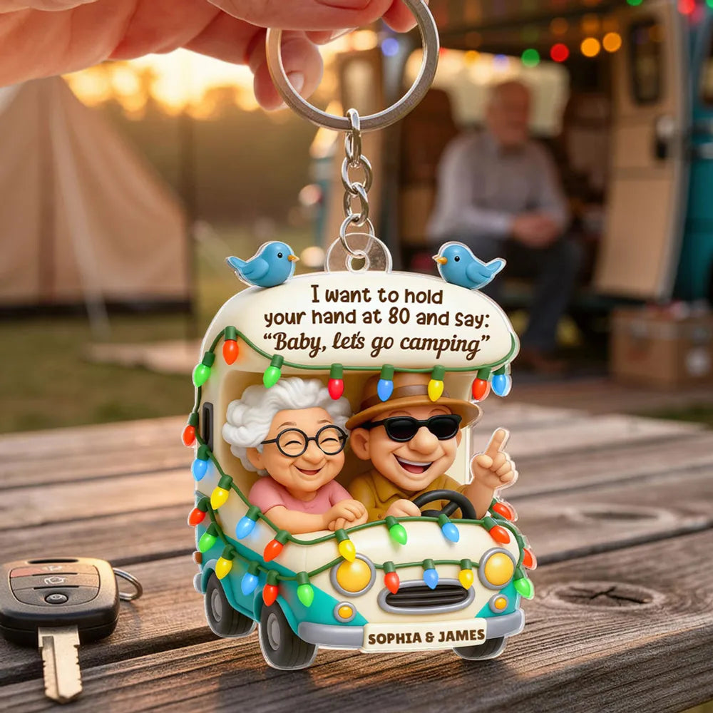 Acrylic Keychain Personalized Camping Couple Charm with Sweet Quote, Cute Daily Accessory and Unique Gift for Him or Her