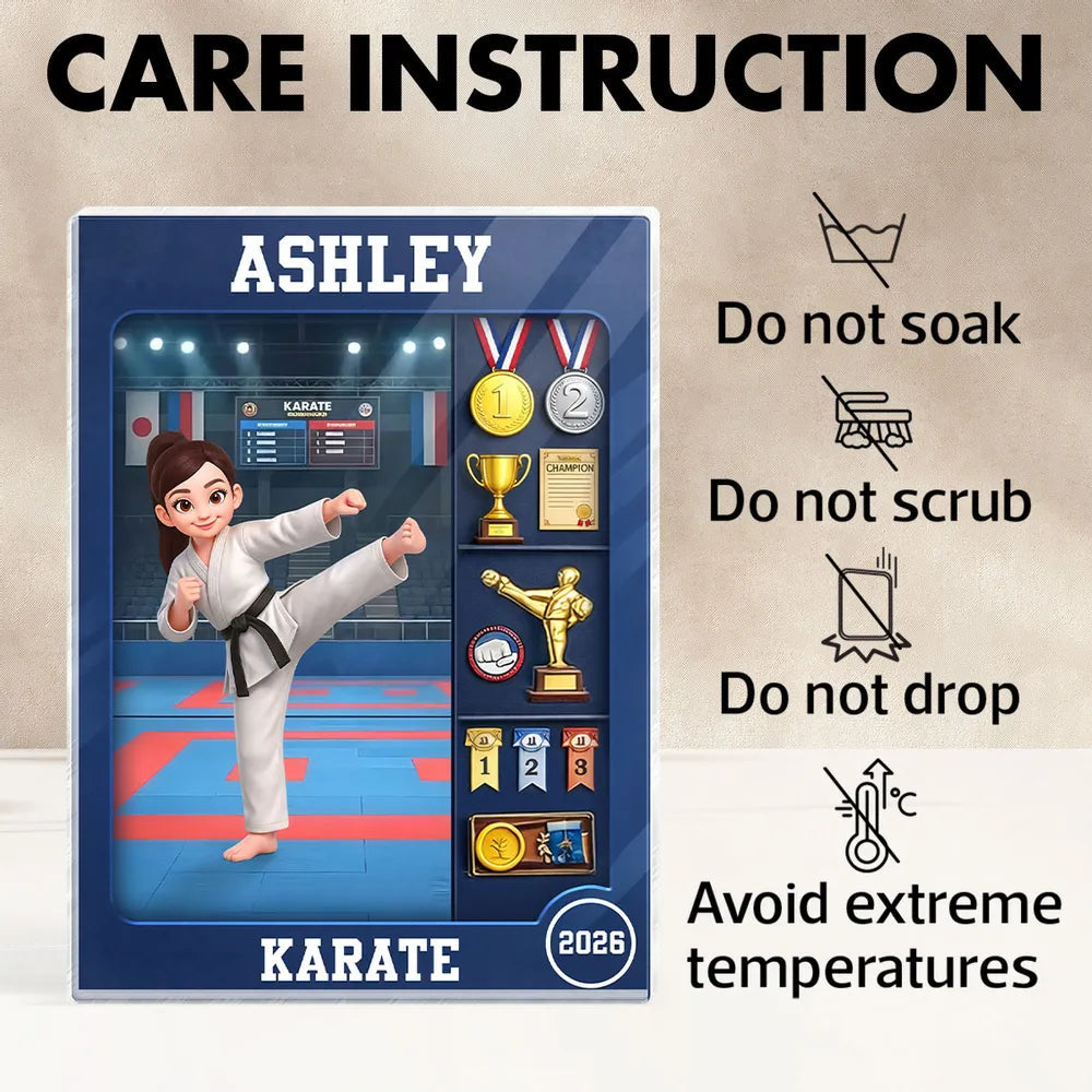 Personalized Karate Rectangle Acrylic Block Plaque, Kicking Girl Trophy Scene, Unique Creative Gift for Martial Arts Fans