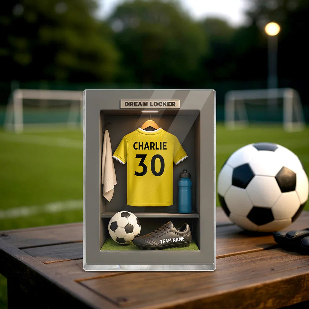 Rectangle Acrylic Block Plaque Personalized Dream Locker Soccer Jersey Scene, Sentimental Display Gift for Soccer Lovers and Families