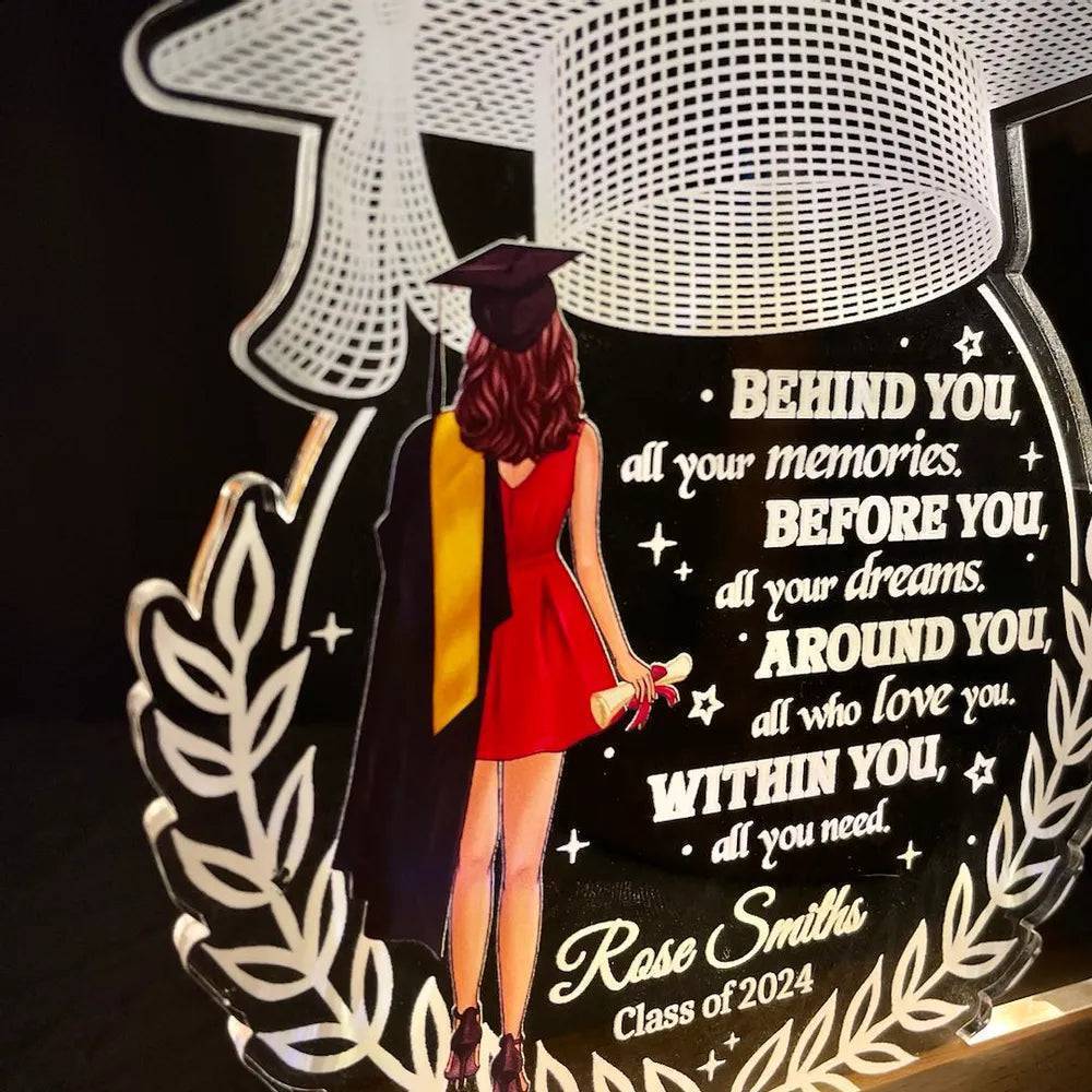 "Personalized 'Behind You All Your Memories' Graduation Gift Custom Shape Warm LED Night Light Plaque"