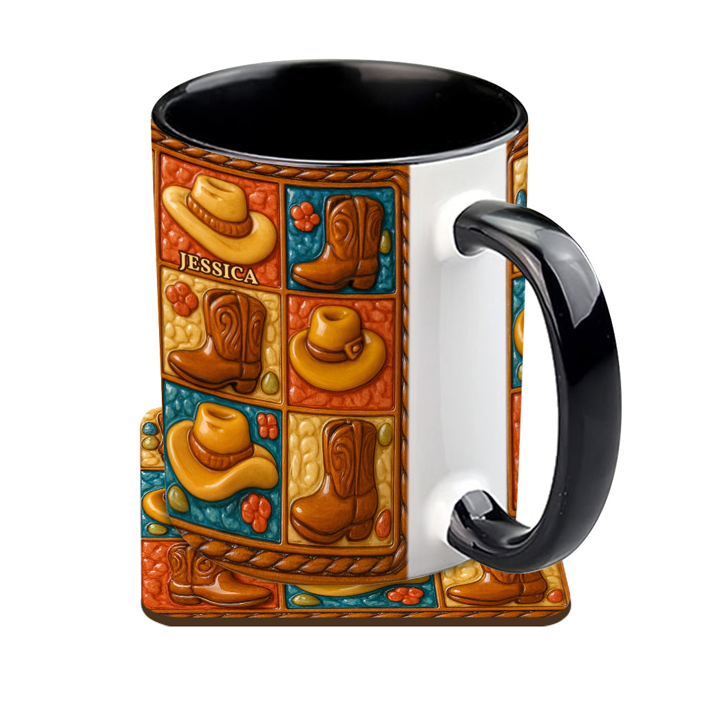 Cowgirl Boot Print, Western Cowgirl - Personalized Cowgirl Accent Mug & Coaster