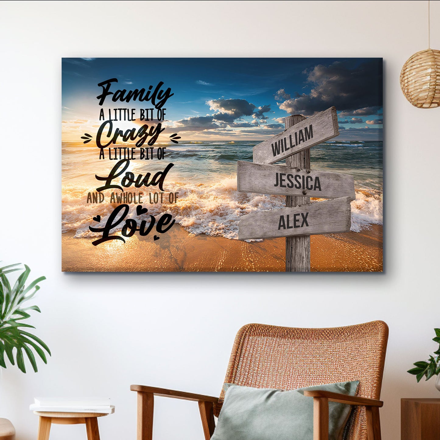 "Family Love & Joy" Personalized Ocean Sunset Canvas Art - The Perfect Gift to Cherish Family Moments