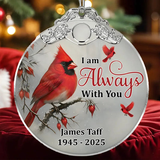 Silver Capped Glass Ornament with Cardinal design, symbolizing protection and togetherness, thoughtful gift for loved ones