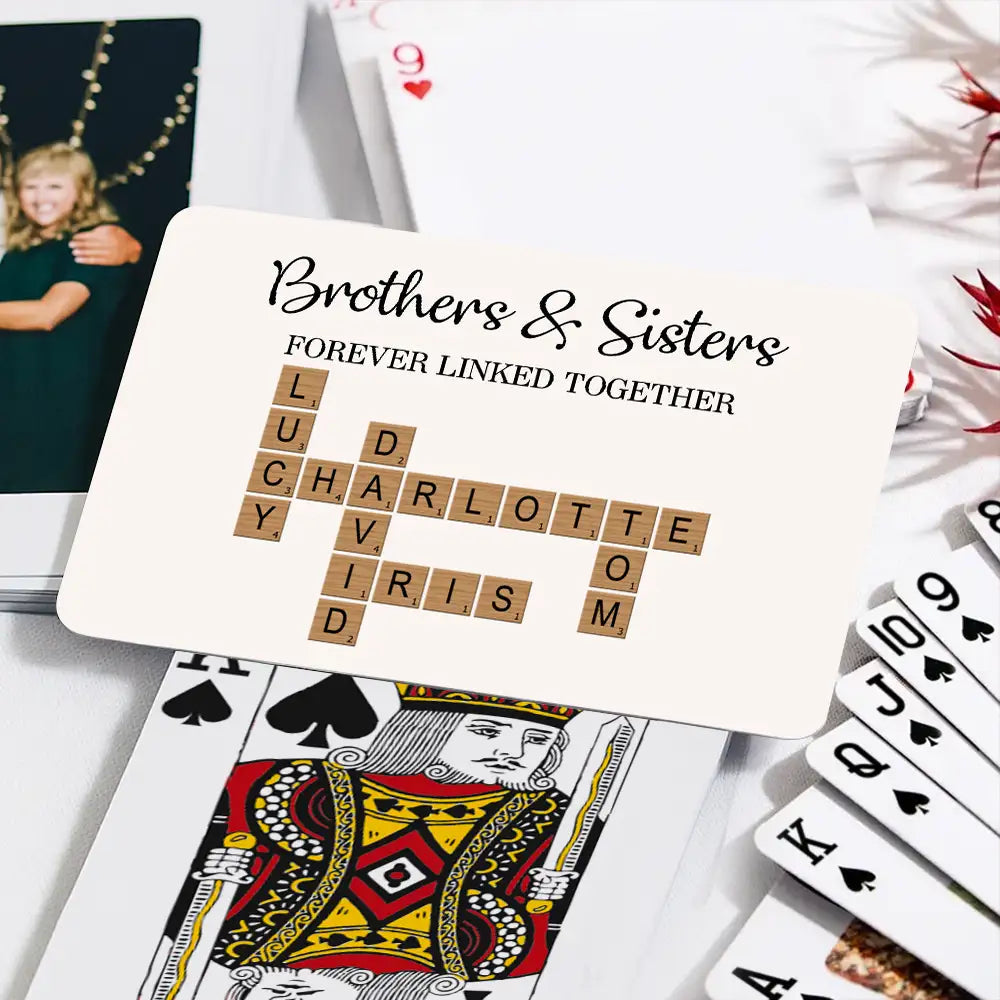 “Brothers & Sisters Crossword Playing Cards – Forever Linked Together, Custom Plastic Deck for Sibling Gifts”