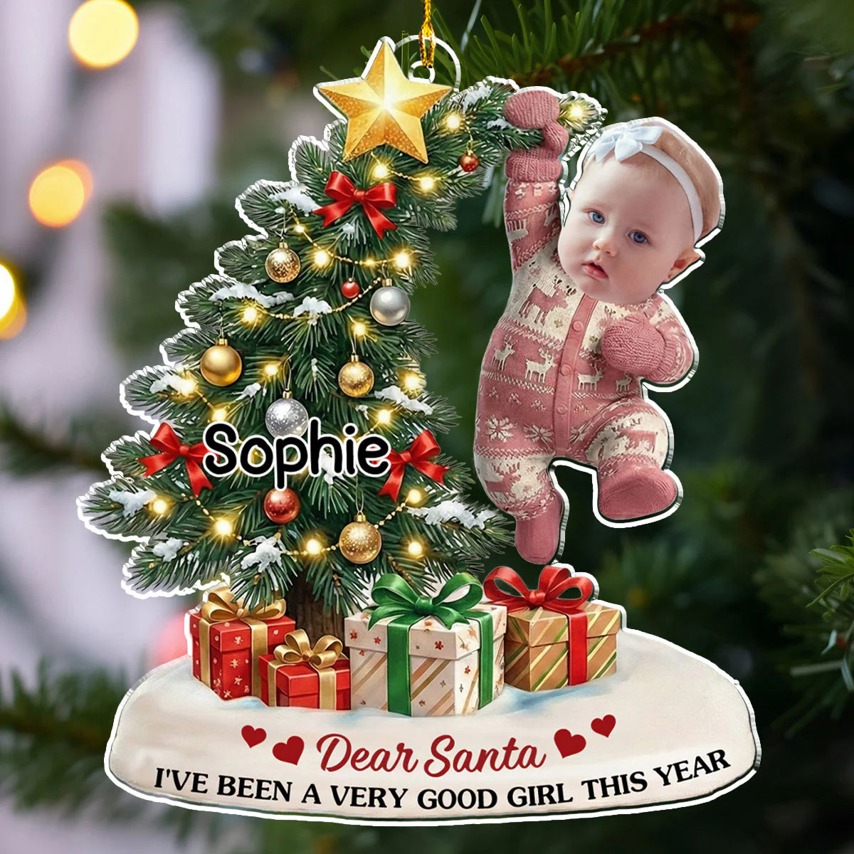 Personalized Acrylic Ornament with Baby Photo Hanging on Christmas Tree, Cute Custom Keepsake & Unique Holiday Gift for Families