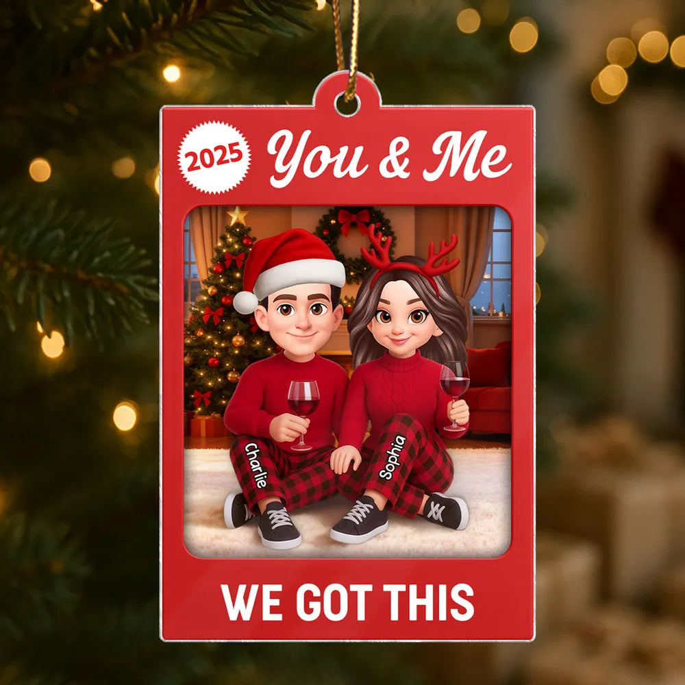Personalized Acrylic Ornament for Couple – You & Me Christmas Decor, Cozy Cartoon Style, Unique Romantic Holiday Gift