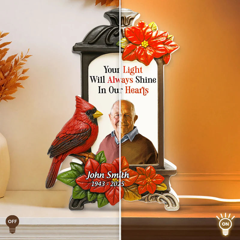 Memorial Acrylic Light Box with Photo, warm lantern glow for living room or bedside, comforting tribute, a thoughtful gift for family
