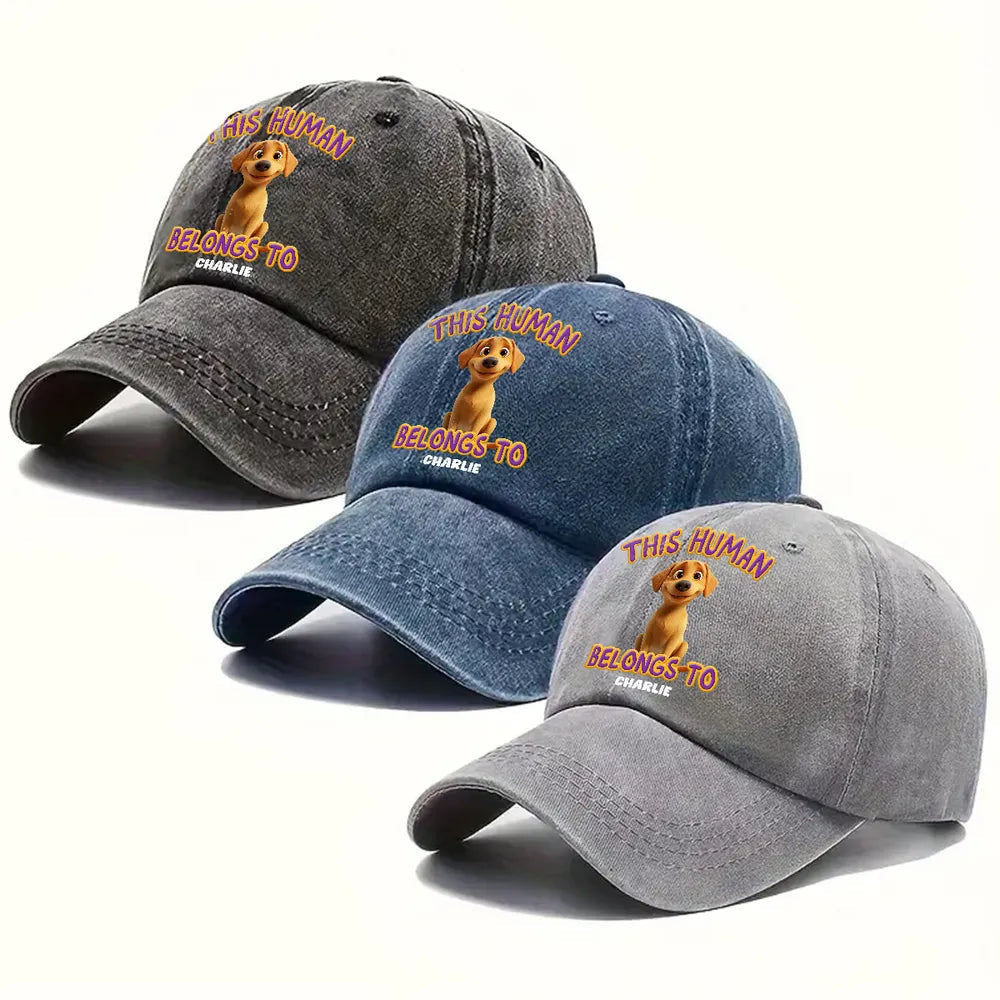 Denim Dog Lover Cap with Puppy Art, Adjustable Fit