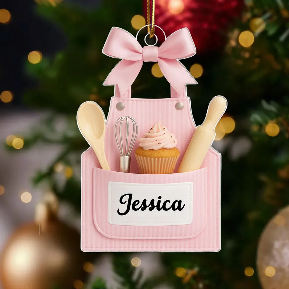 Acrylic Ornament Personalized Sweet Baking Apron with Cupcake Look for Holiday Home Decor, Heartwarming Gift for Her