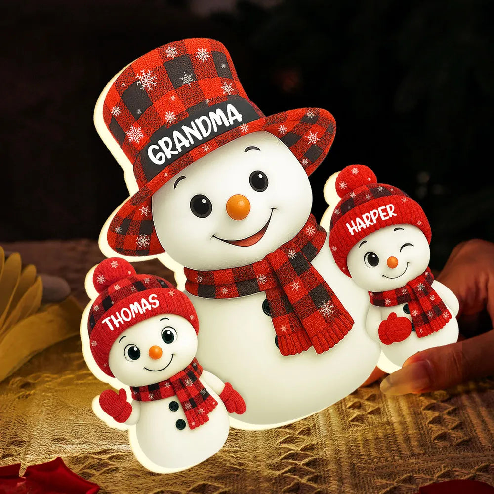 Acrylic Light Box Snowman Family, soft glowing festive décor for cozy nights, heartwarming display and thoughtful holiday gift