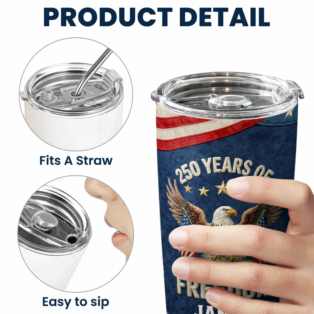 USA 250th Anniversary Insulated Travel Tumbler Patriotic Eagle & Flags Design Unique Gift for Veterans, Dad, or Him