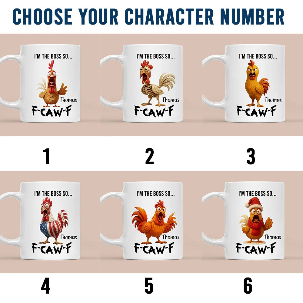 Personalized White Ceramic Mug with Angry Rooster Boss Design, Funny Custom Gift for Coworker or Friend, Unique Office Coffee Mug