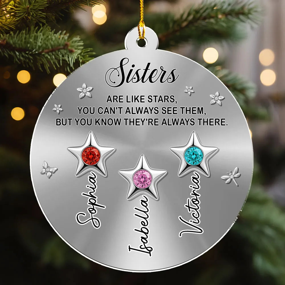 Personalized Sisters Acrylic Ornament with Star Design, Sparkly Birthstone Look, Holiday Decor, Creative Sister Gift