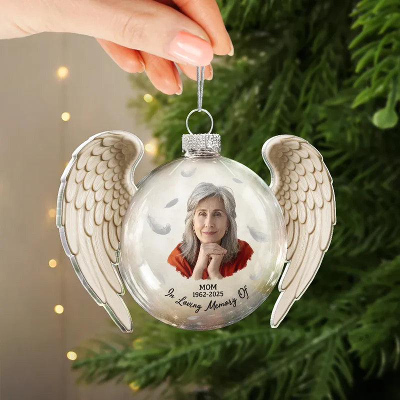 Custom Photo Acrylic Flat Ball Ornament Memorial with Angel Wings, Heartfelt Remembrance Christmas Gift for Dad and Family Keepsake