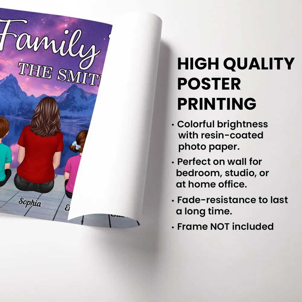 Custom Family Poster – “Family Forever” Back View with Names, Kids and Pets, Framed or Canvas Available