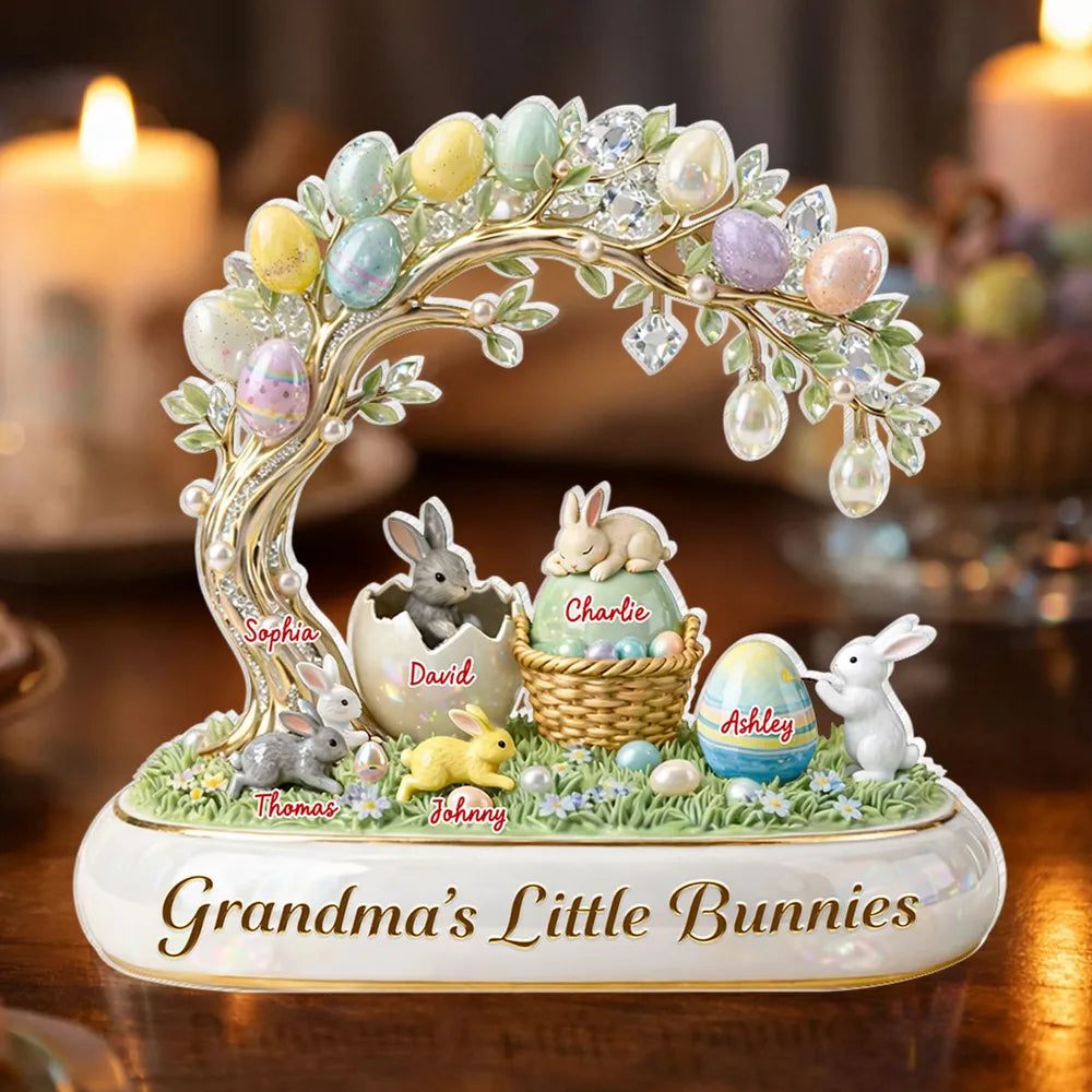 Personalized Shaped Acrylic Block Plaque Grandma's Little Bunnies Easter Egg Scene - Unique Easter Gift for Grandma
