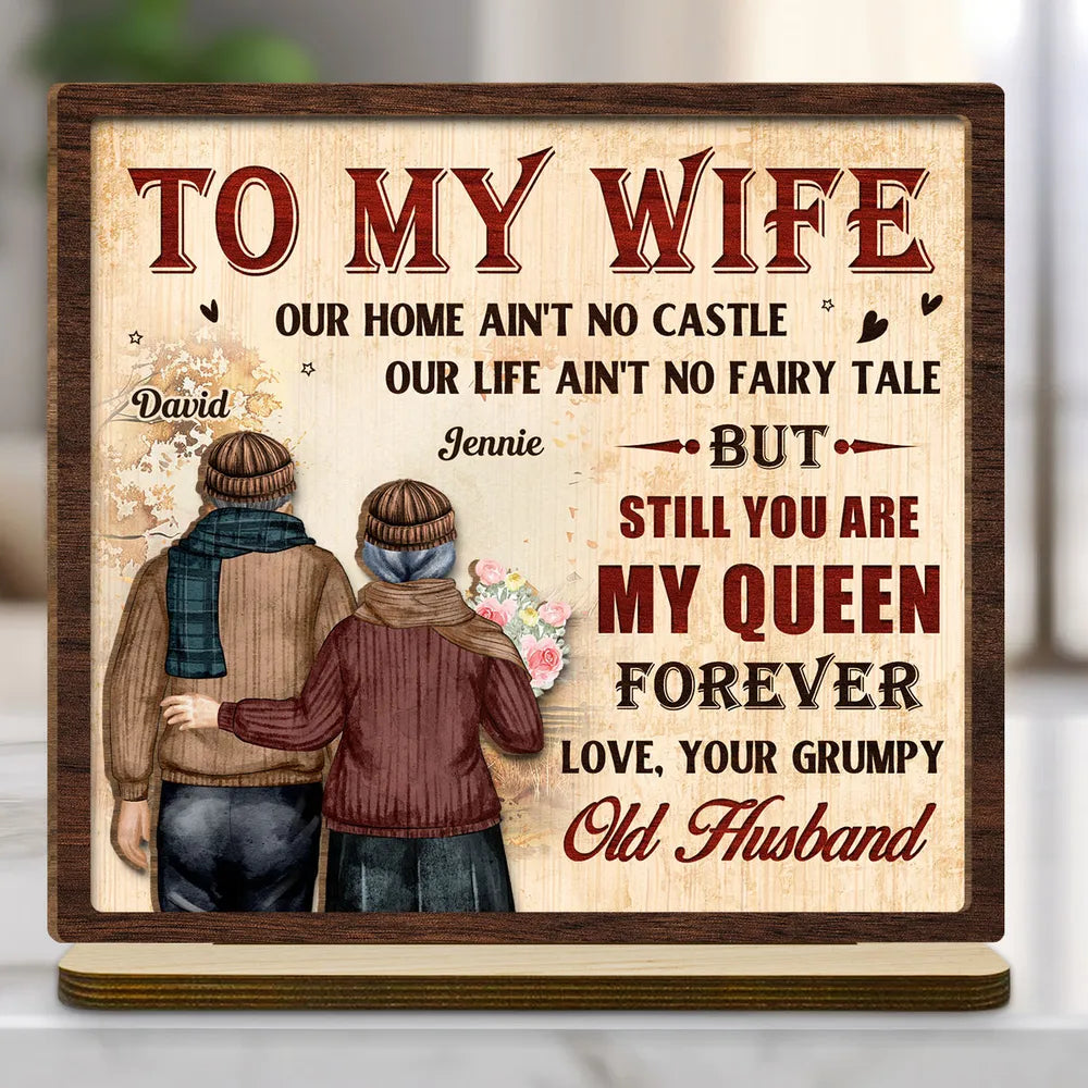 2-Layer Wooden Plaque Personalized To My Wife, Vintage Couple Walking Away Quote Plaque, Unique Romantic Gift