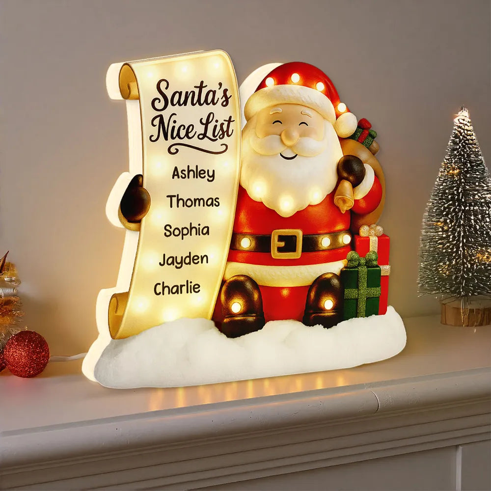 Santa Nice List Acrylic Light Box – Customized Christmas Gift for Friends & Family, Warm Glow Holiday Lamp for Mantel, Bookshelf or Party Display