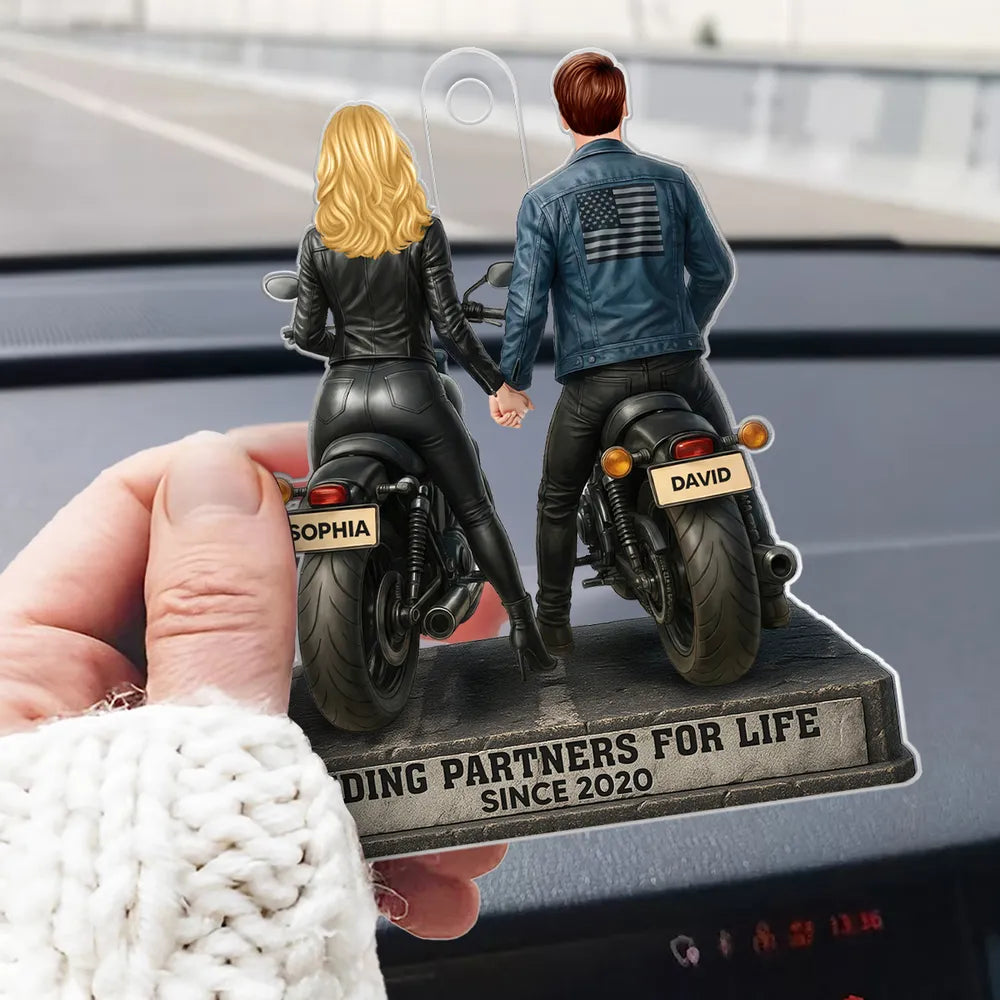 Riding Partners for Life Acrylic Light Box, Custom Motorcycle Couple Night Light with Warm Glow, Sentimental Gift