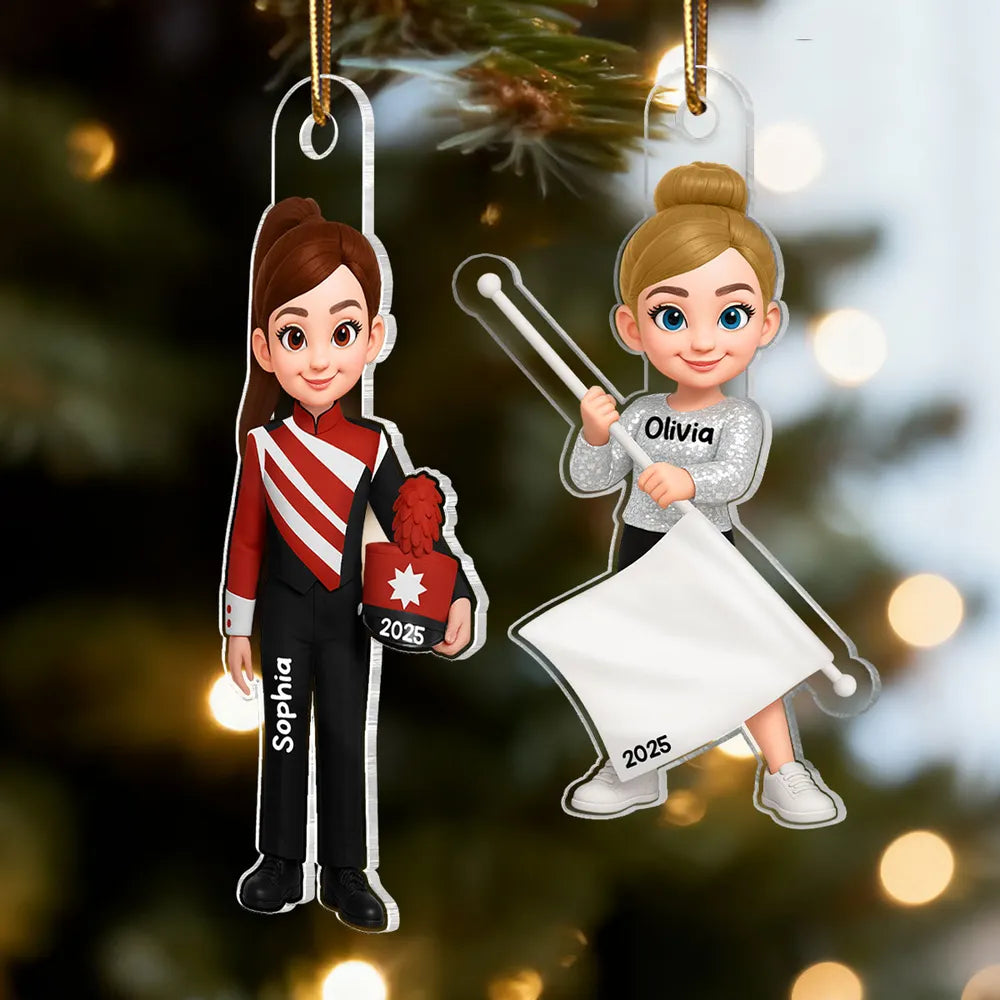 Personalized Acrylic Ornament for Majorette & Color Guard Girls, Cute Band Uniform Design, Festive Decor & Unique Christmas Gift