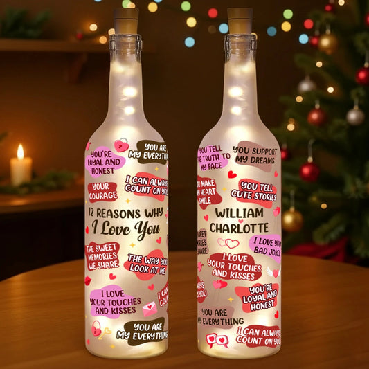 Personalized Bottle Lamp with 12 Reasons I Love You, Soft Warm Glow Bedroom Light, Unique Romantic Gift for Couples