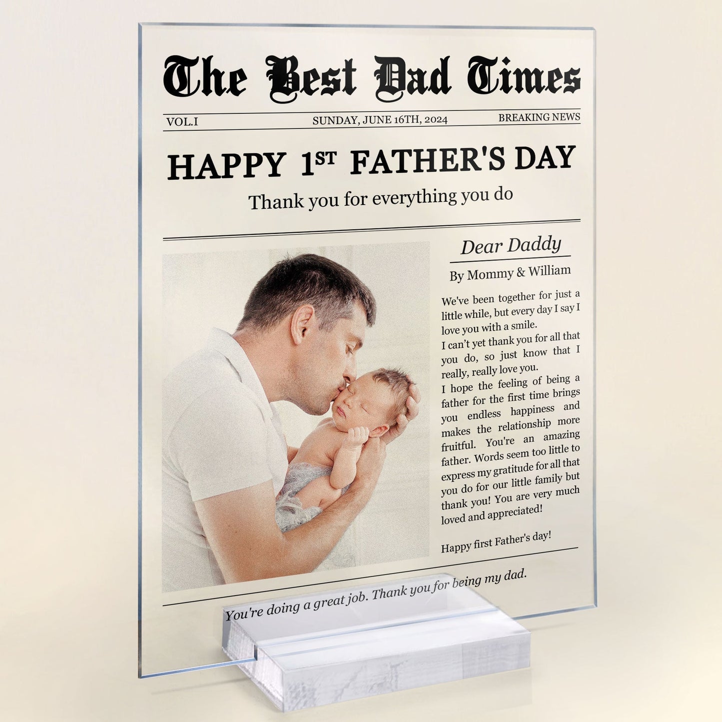 Happy 1st Father’s Day – Personalized Acrylic Plaque with Custom Photo and Heartfelt Message – Ideal Gift for New Fathers