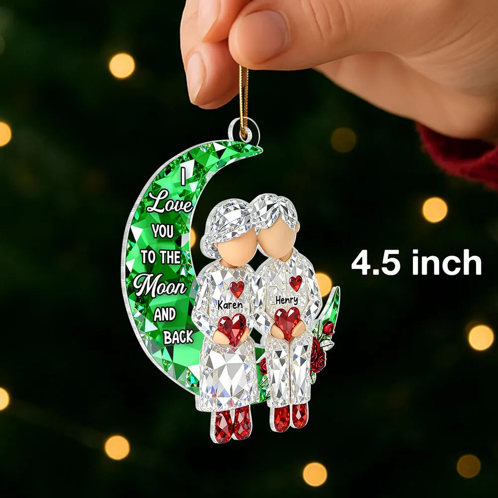 Personalized Acrylic Ornament Couple Love You to the Moon and Back Christmas Tree Decor, Unique Gift for Him or Her