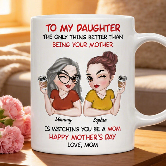 Personalized Ceramic Mug for Daughter, Cute Mom Daughter Coffee Characters, Happy Mother's Day, Unique Gift from Mom