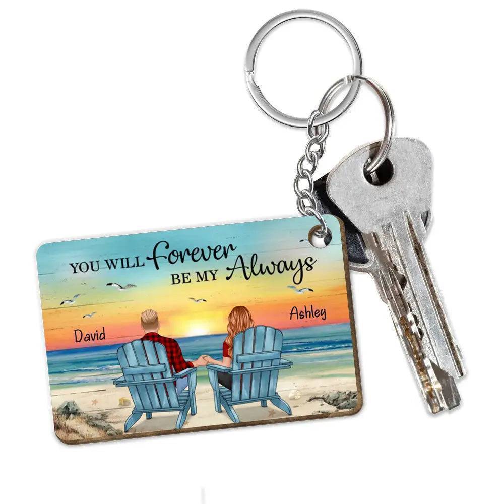 Seaside Memories - Personalized Vintage Beach Couple Acrylic Or Wooden Keychain - A Timeless Anniversary Gift for Him & Her
