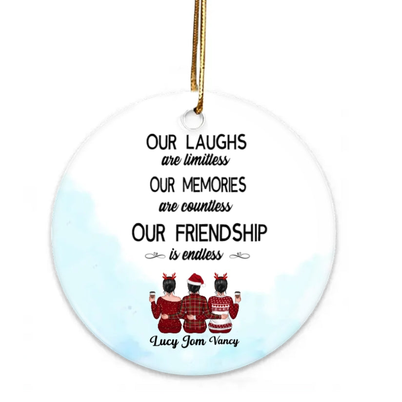 Besties - Our Laughs Are Limitless Our Memories Are Countless Our Friendship Is Endless - Personalized  Cup, Plaque, Ornament, Beauty Tools, Jewelry - Perfect Friendship Gift
