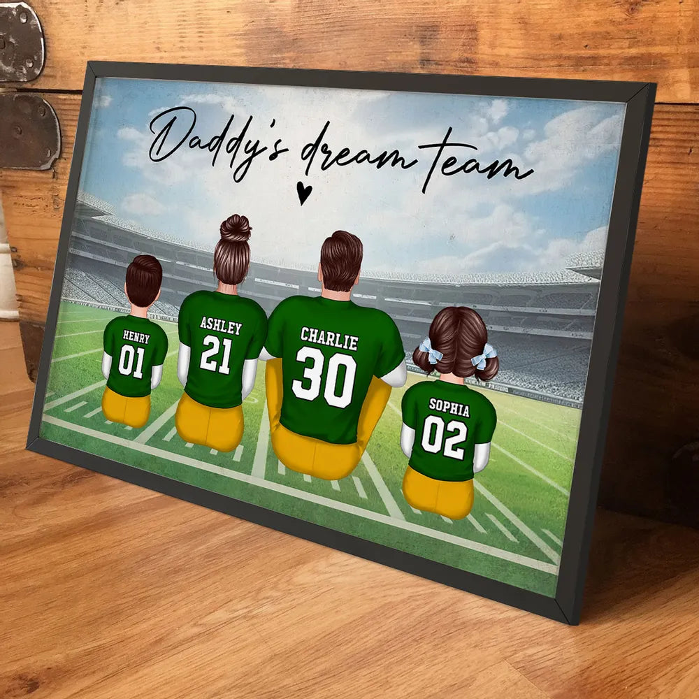 “Daddy’s Dream Team” Personalized Football Poster / Canvas – Touchdown Father’s Day Gift