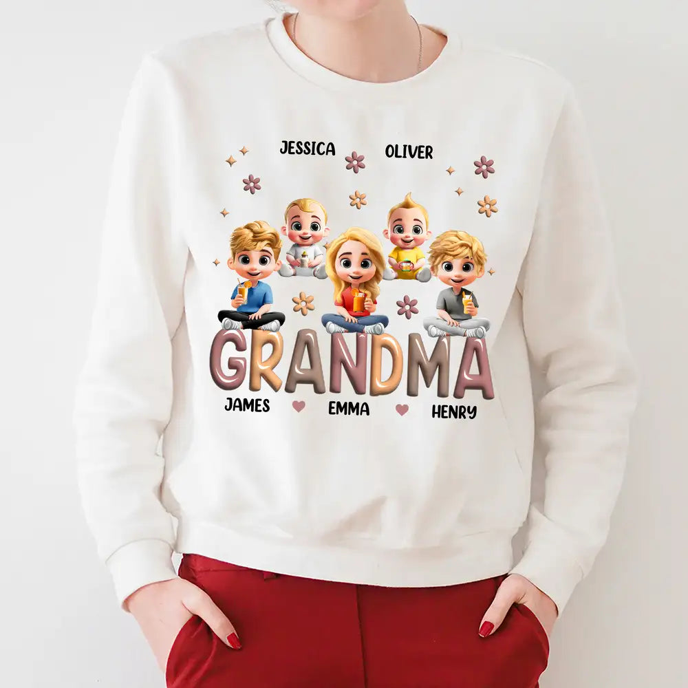 Personalized Family T-Shirt for Grandma with Children's Names